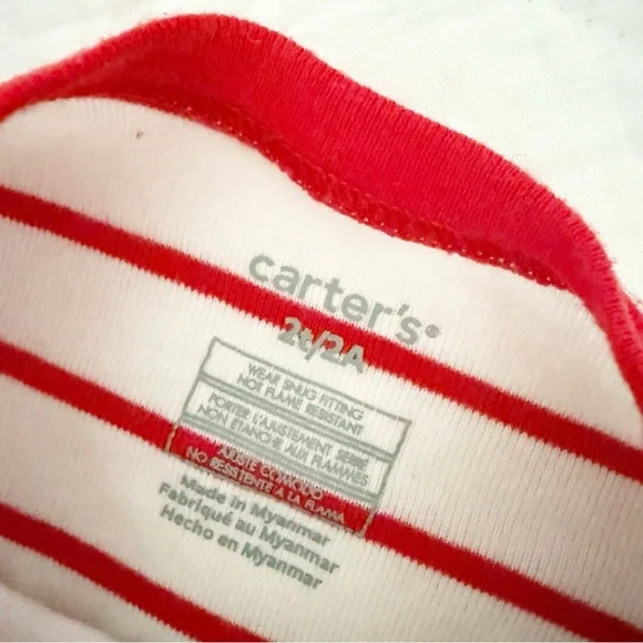 CARTER’S Toddler Pajama Set Red White Stripes Love My Family 2T - Picture 3 of 5